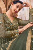 Moss Green Bangalori Silk Abaya Style Plain Lehenga