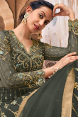 Moss Green Bangalori Silk Abaya Style Plain Lehenga