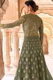 Moss Green Bangalori Silk Abaya Style Plain Lehenga