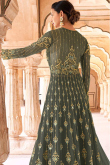Moss Green Bangalori Silk Abaya Style Plain Lehenga
