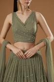 Moss Green Georgette Embroidered A Line Lehenga