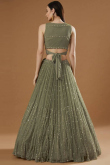 Moss Green Georgette Embroidered A Line Lehenga