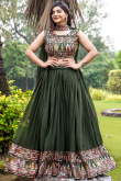 Moss Green Georgette Embroidered Lehenga