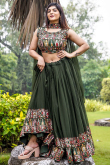 Moss Green Georgette Embroidered Lehenga