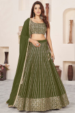 Moss Green Georgette Lehenga with Sequins Work for Diwali