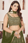 Moss Green Georgette Lehenga with Sequins Work for Diwali