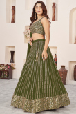 Moss Green Georgette Lehenga with Sequins Work for Diwali
