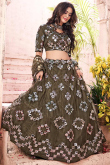 Moss Green Net Embroidered Lehenga With Faux Mirror Work