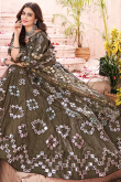 Moss Green Net Embroidered Lehenga With Faux Mirror Work