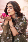 Moss Green Net Embroidered Lehenga With Faux Mirror Work