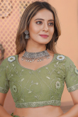 Moss Green Net Heavy Sequins Embroidery Saree 