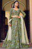 Moss Green Printed Chinnon A-Line Style Lehenga 