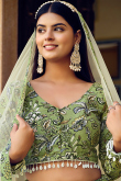 Moss Green Printed Chinnon A-Line Style Lehenga 
