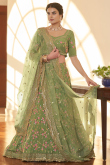 Moss Green Silk Embroidered Lehenga
