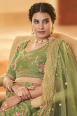 Moss Green Silk Embroidered Lehenga