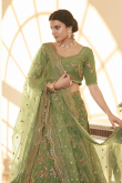 Moss Green Silk Embroidered Lehenga
