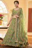 Moss Green Silk Embroidered Lehenga