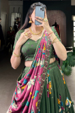 Moss Green Silk Printed Flared Style Lehenga