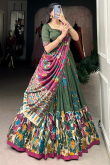 Moss Green Silk Printed Flared Style Lehenga