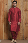 Raw Silk Kurta Pajama In Red Colour