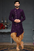 Dark Purple Silk Embroidered Men Sherwani