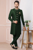 Fern Green Banarasi Silk Embroidered Men's Sherwani