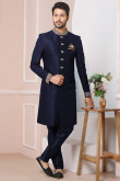 Navy Blue Banarasi Silk Embroidered Men's Sherwani