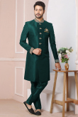Bottle Green Banarasi Silk Embroidered Men's Sherwani