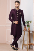 Dark Purple Banarasi Silk Embroidered Men's Sherwani