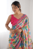 Multi Color Chinnon Bandhej Printed Saree 