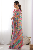 Multi Color Chinnon Bandhej Printed Saree 