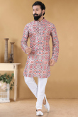 Multi-Color Cotton Printed Men's Churidar Kurta