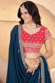 Multi Color Embroidered Georgette Lehenga 