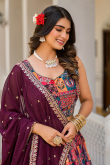 Sweetheart Neck Multi-Color Lehenga with Wine Dupatta