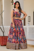 Sweetheart Neck Multi-Color Lehenga with Wine Dupatta