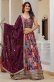 Sweetheart Neck Multi-Color Lehenga with Wine Dupatta