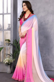 Multi Color Georgette Printed Ombre Saree With Lace 