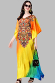Multi Color Kaftan Casual Wear Printed Satin Ankle Length Kurti 