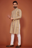 Multi-Color Linen Kurta for Men with Festive Detailing