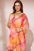Multi Color Organza Printed Lightweight Saree For Sangeet