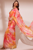 Multi Color Organza Printed Lightweight Saree For Sangeet