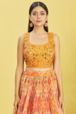 Multi-Color Printed Organza Flared Style Lehenga For Haldi 