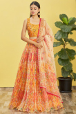 Multi-Color Printed Organza Flared Style Lehenga For Haldi 
