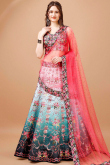 Multi Color Printed Panelled Style Satin Silk Lehenga
