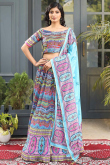 Multi Color Printed Satin Flared Style Lehenga