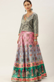 Multi Color Satin Bandhej Print A Line Lehenga