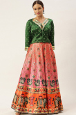 Multicolor Satin Lehenga with Bandhej & Printed Details