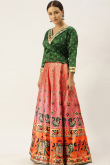 Multicolor Satin Lehenga with Bandhej & Printed Details