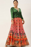 Multicolor Satin Lehenga with Bandhej & Printed Details