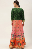 Multicolor Satin Lehenga with Bandhej & Printed Details